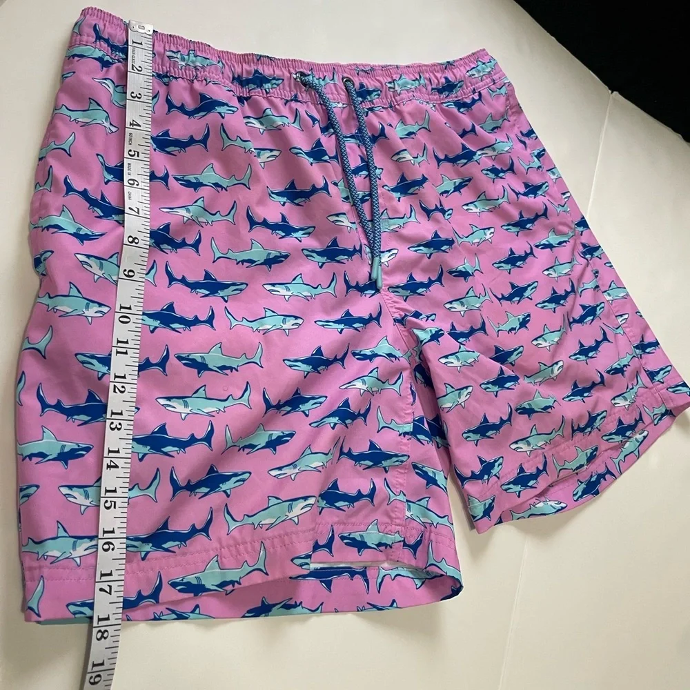 Men's resort swim trunk four-way stretch quick dry shark print zip pocket size L